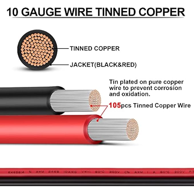 ميكينج تك كابل تمديد 10AWG SAE لفصل سريع لموصل تسخير الأسلاك للوحة الطاقة الشمسية والبطارية والدراجات النارية والسيارات والجرارات 10 مقياس 1 متر - Image 3