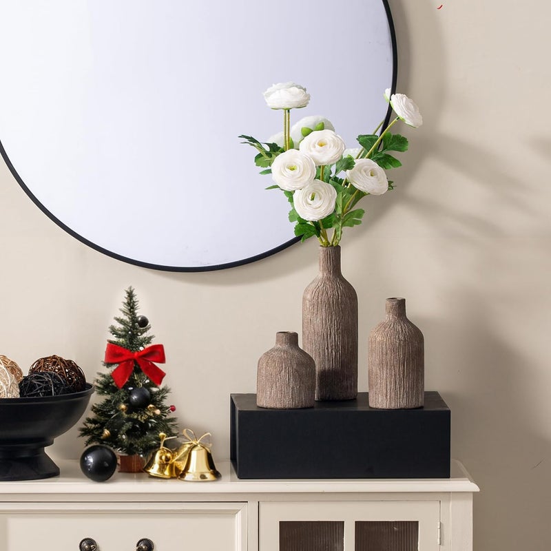 Vanselia Ceramic Vase Home Table Decor - Brown Flower Vase Set of 3 Living Room Kitchen Decorations Farmhouse Modern Rustic Vases Decorative Centerpiece for Shelf Bedroom Office Bathroom Dining Coffee Desk - Image 5