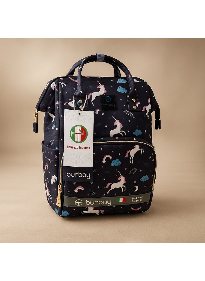 burbay Burbay Unicorn Design Diaper Backpack (Black) - Large Capacity & Practical for Mothers  - Image 1
