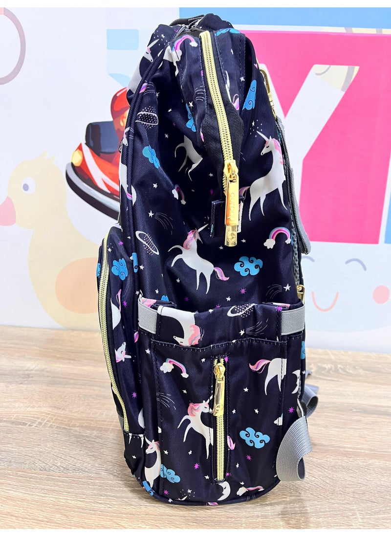 burbay Burbay Unicorn Design Diaper Backpack (Black) - Large Capacity & Practical for Mothers  - Image 3