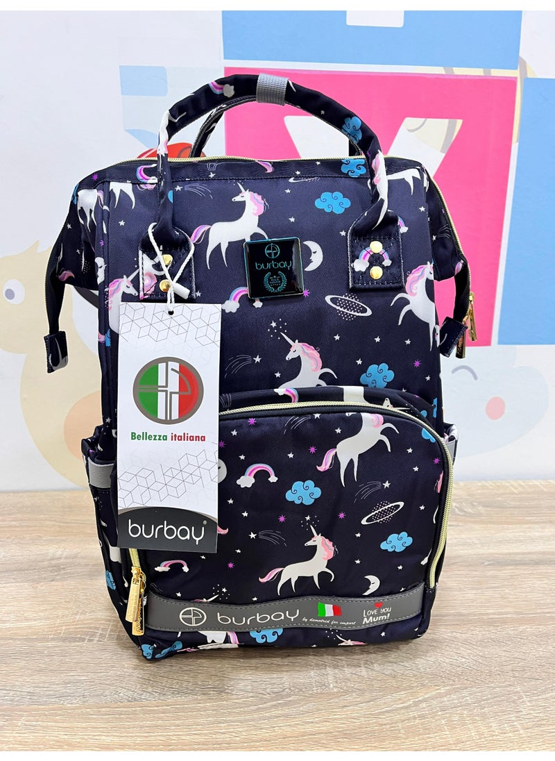 burbay Burbay Unicorn Design Diaper Backpack (Black) - Large Capacity & Practical for Mothers  - Image 2