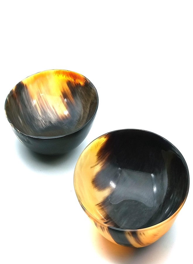 AYZCORP Set of 2Horn Bowl Viking Norse Medieval Reenactment| HORN BOWL | Hand Crafted for SERVING & SHAVING BOWLS gift for mother, father Husband christmas gift-(5" Diam. x 2" Deep) (2) - Image 1