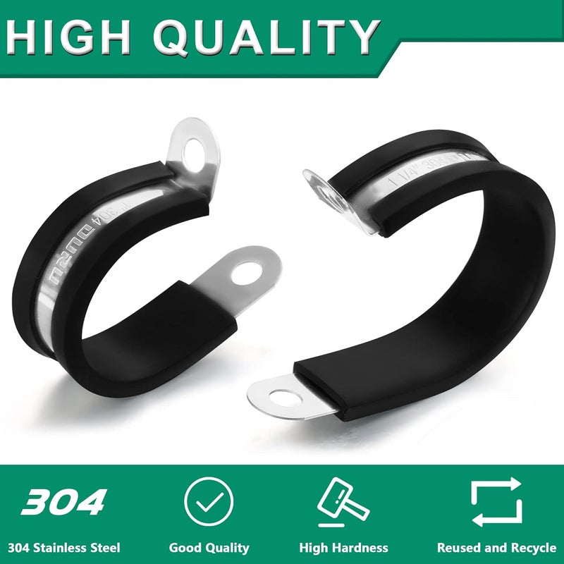 ORU 30pcs 1/4 Inch Stainless Steel Rubber Coated Cushioned Insulated Cable Clamps,Automotive Pipe Metal Clamps for Tube,Lines,Wire Cord Installation(Black,6mm) - Image 5