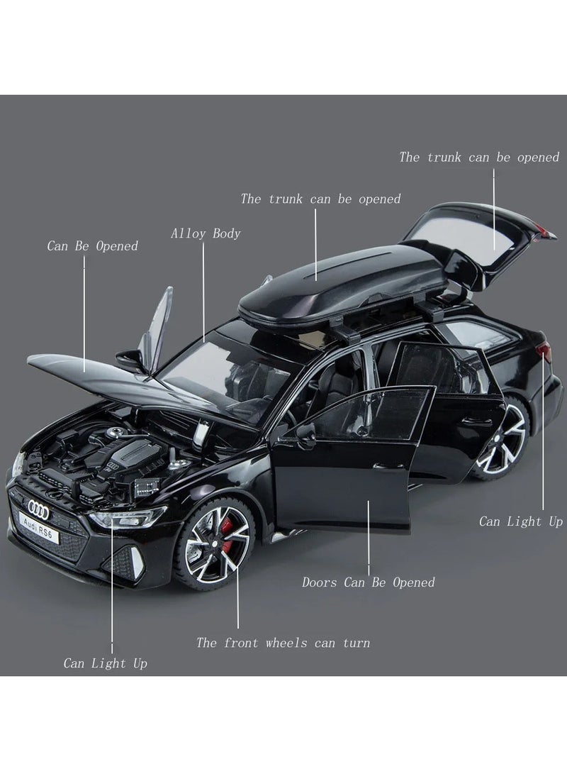 AROAQ Scale Finished Model Car, 1/32 Audi Rs6 Toy Car Model With Sound And Lights , Simulation Diecast Alloy Sports Car Model Collection Ornament With Openable Doors, (Black) - Image 2