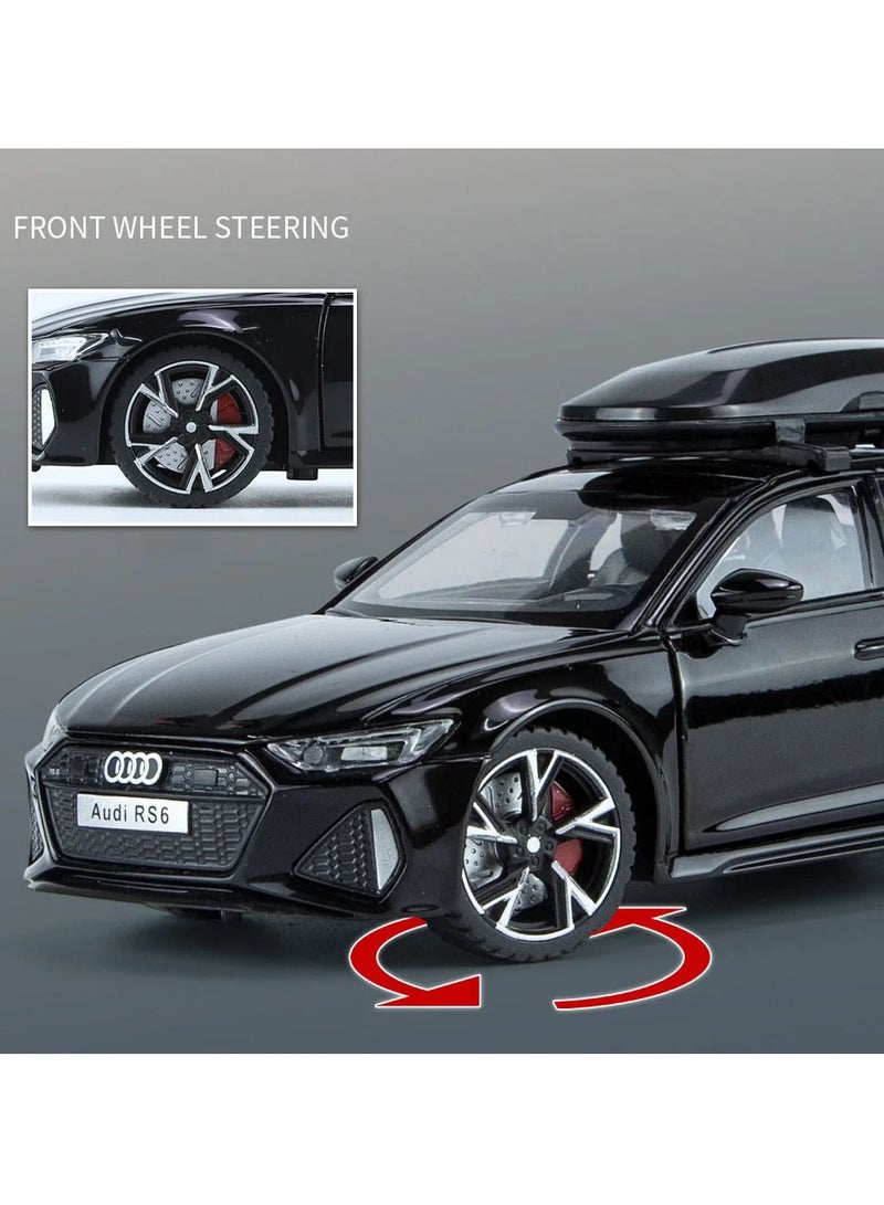 AROAQ Scale Finished Model Car, 1/32 Audi Rs6 Toy Car Model With Sound And Lights , Simulation Diecast Alloy Sports Car Model Collection Ornament With Openable Doors, (Black) - Image 4