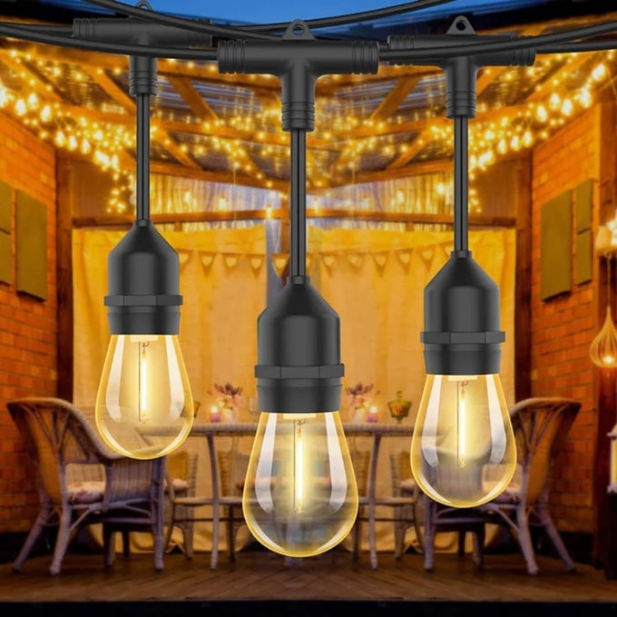 WATERPROOF OUTDOOR STRING LIGHTS 18FT 54M STRAIGHT LINE WITH 10 S14 1W LED FILAMENT BULBS DURABLE ENERGYEFFICIENT PERFECT FOR PATIO GARDEN BALCONY PARTY DCOR