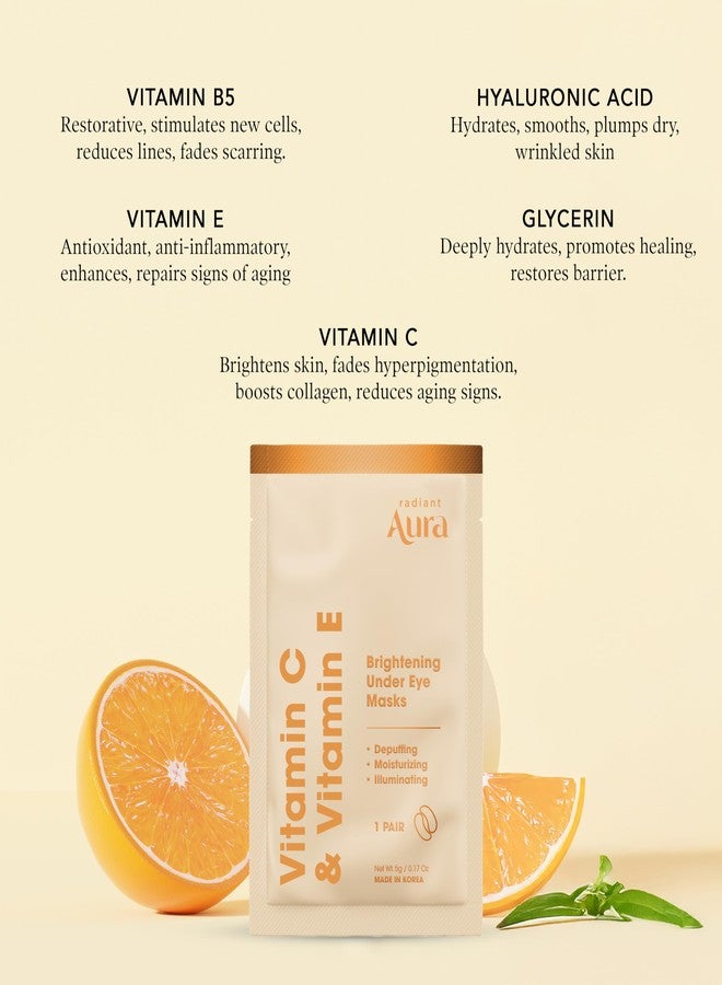 Radiant Aura Vitamin C & Vitamin E Under Eye Patches – Dermatologist Tested, Anti Aging, Korean Skin Care – Hydrates, Firms, Reduces Look Of Fine Lines, Puffiness Reducer – Vegan, Clean – 5 Pairs - Image 4