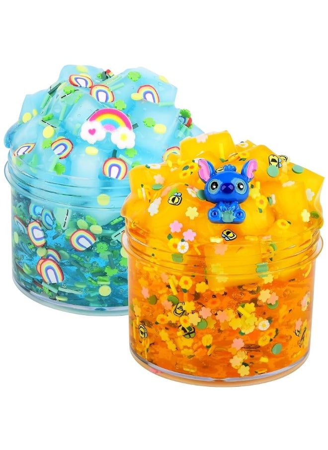 d'Alba - 2 Pack Jelly Cube Crunchy Slime Kit Clear Crystal Slime with Rainbow and Yellow Super Soft and NonSticky Birthday Gift Slime Party Favor StuffChristmas ToyAwesome Party Favors - Image 1