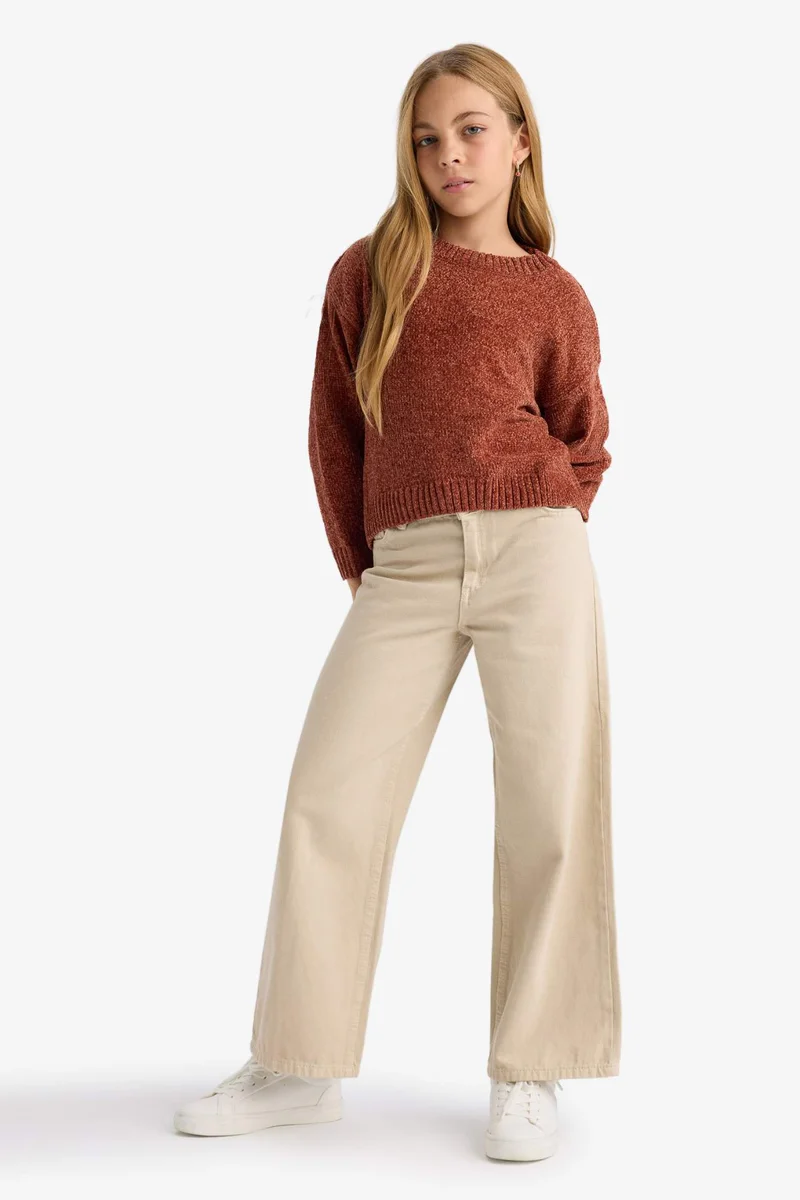 Defacto Girl Crew Neck Chenille Knit Pullover