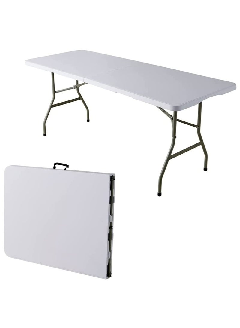 UREVO Folding Lightweight Trestle Outdoor Camping Table 150x70x75cm Heavy Duty Plastic Outdoor Folding Picnic Table Folding Trestle Table For BBQ Party Folds in Half with Carry Handle White - Image 2