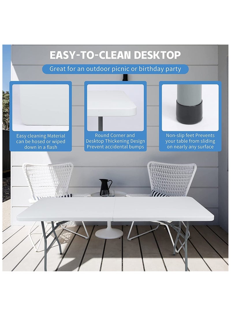 UREVO Folding Lightweight Trestle Outdoor Camping Table 150x70x75cm Heavy Duty Plastic Outdoor Folding Picnic Table Folding Trestle Table For BBQ Party Folds in Half with Carry Handle White - Image 3