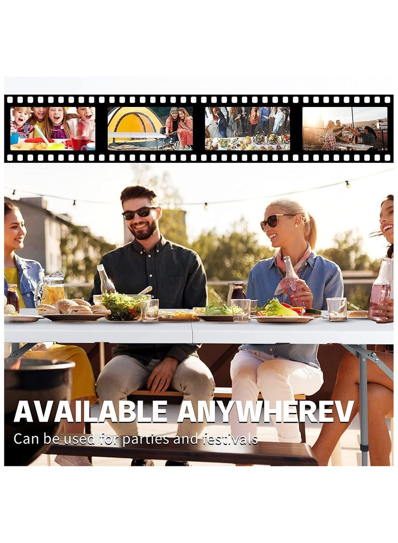 UREVO Folding Lightweight Trestle Outdoor Camping Table 150x70x75cm Heavy Duty Plastic Outdoor Folding Picnic Table Folding Trestle Table For BBQ Party Folds in Half with Carry Handle White - Image 4