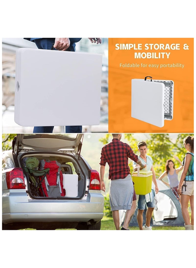 UREVO Folding Lightweight Trestle Outdoor Camping Table 150x70x75cm Heavy Duty Plastic Outdoor Folding Picnic Table Folding Trestle Table For BBQ Party Folds in Half with Carry Handle White - Image 5