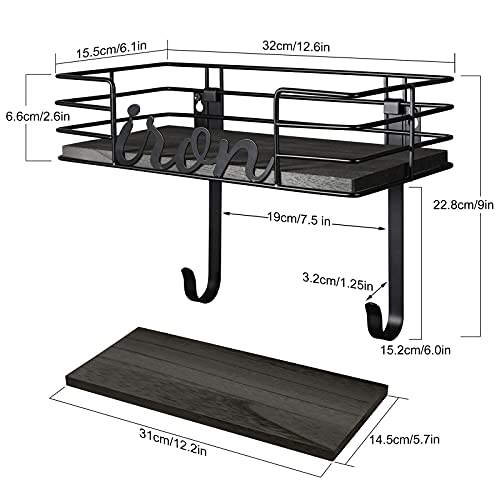 TJMOREE TJ.MOREE Ironing Board Hanger Wall Mount - Laundry Room Iron and Ironing Board Holder, Metal Wall Mount with Large Storage Black Wooden Base Basket and Removable Hook(Black) - Image 5