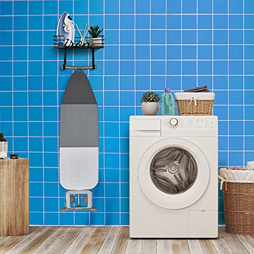TJMOREE TJ.MOREE Ironing Board Hanger Wall Mount - Laundry Room Iron and Ironing Board Holder, Metal Wall Mount with Large Storage Black Wooden Base Basket and Removable Hook(Black) - Image 3