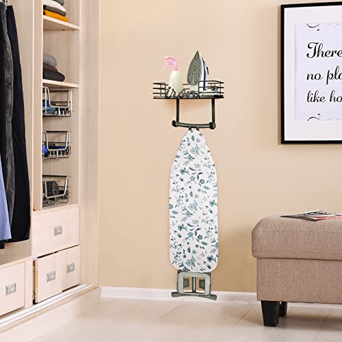TJMOREE TJ.MOREE Ironing Board Hanger Wall Mount - Laundry Room Iron and Ironing Board Holder, Metal Wall Mount with Large Storage Black Wooden Base Basket and Removable Hook(Black) - Image 4