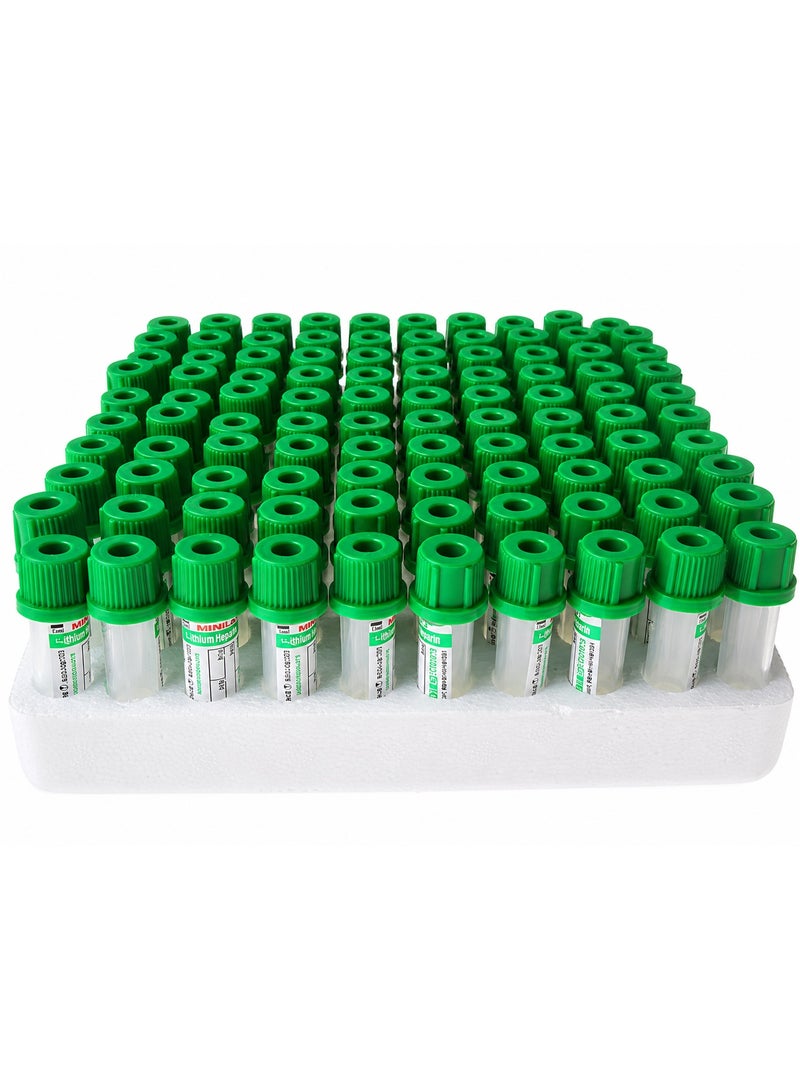Lithium Heparin Blood Collection Tubes 0.5ml 8 x 45mm – 100PCS Mini Lab Tubes