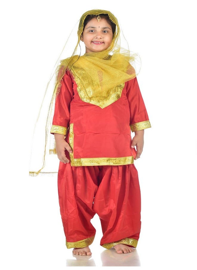BookMyCostume - BookMyCostume Punjabi Giddha Baisakhi Folk Dance Costume for Girls and Females | Golden & Red | with Jewellery 14-16 years/Adult S - Image 1