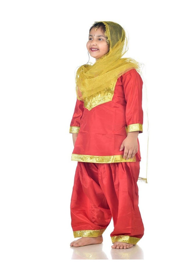 BookMyCostume - BookMyCostume Punjabi Giddha Baisakhi Folk Dance Costume for Girls and Females | Golden & Red | with Jewellery 14-16 years/Adult S - Image 1