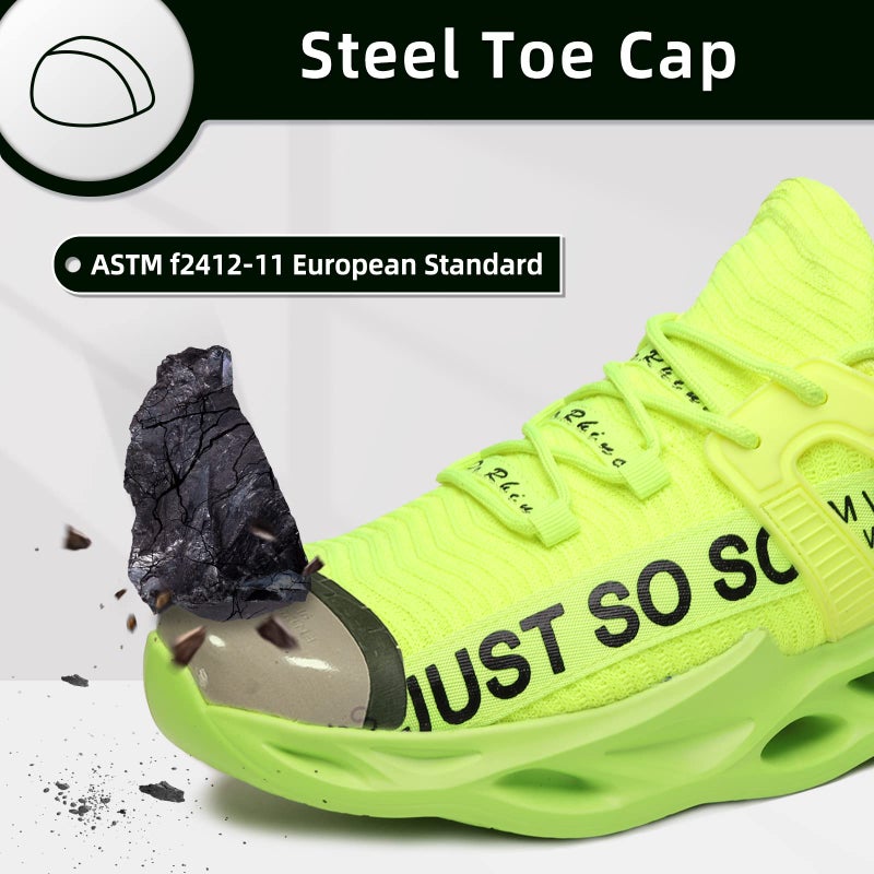 Furuian Steel Toe Shoes for Women Men Lightweight Slip On Safety Work Shoes Comfortable Steel Toe Sneakers Green - Image 3