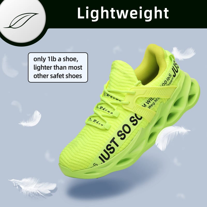 Furuian Steel Toe Shoes for Women Men Lightweight Slip On Safety Work Shoes Comfortable Steel Toe Sneakers Green - Image 4