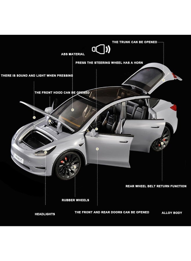 Taizz Ventures 1:24 Scale Diecast Car Model 3, Roadster, Alloy Pull Back Toy Vehicle with Lights and Sound, Opening Doors, Charging Pile for Model Y – Collectible Model and Gift for Kids and Adults, White/Pearl - Image 5