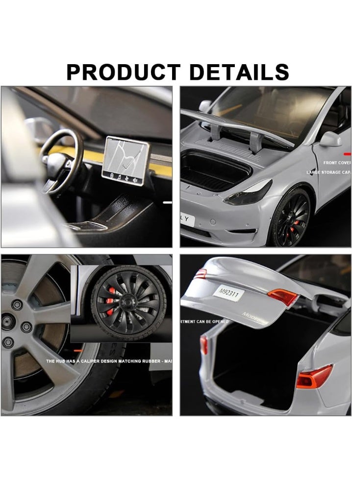 Taizz Ventures 1:24 Scale Diecast Car Model 3, Roadster, Alloy Pull Back Toy Vehicle with Lights and Sound, Opening Doors, Charging Pile for Model Y – Collectible Model and Gift for Kids and Adults, White/Pearl - Image 4