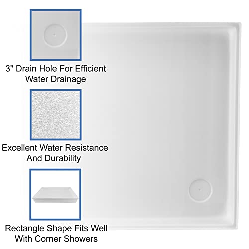 RecPro RV Shower Pan | 27" x 24" x 4" Corner Drain in White | RV Shower Base | Camper Shower Pan - Image 3