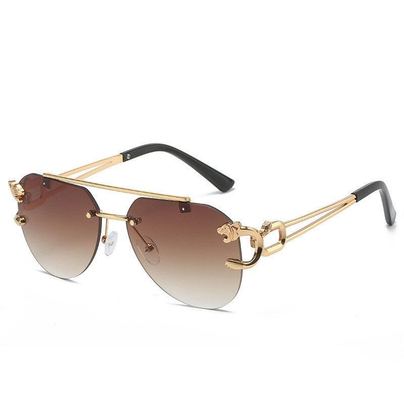 Generic New Frameless Leopard Dual-Beam Unisex Sunglasses UV Protection Trendy Gradient Tea 