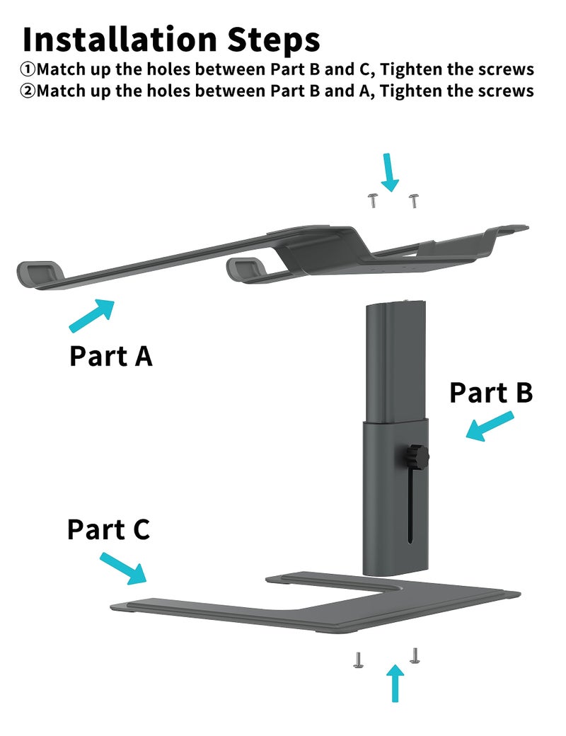 ALASHI Laptop Stand for Desk, Computer Stand Adjustable Height, Ergonomic Notebook Laptop Riser, Aluminum Metal Holder Compatible with 10 to 17.3 Inches Notebook PC Computer, Grey - Image 2