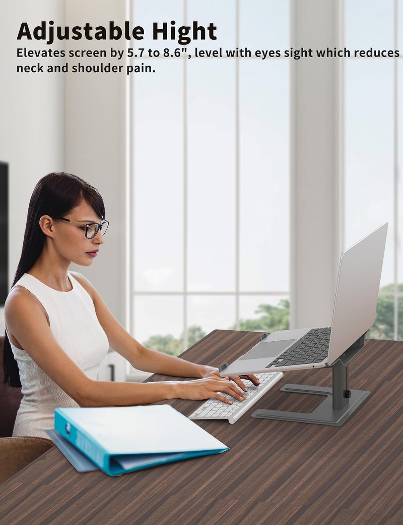 ALASHI Laptop Stand for Desk, Computer Stand Adjustable Height, Ergonomic Notebook Laptop Riser, Aluminum Metal Holder Compatible with 10 to 17.3 Inches Notebook PC Computer, Grey - Image 3