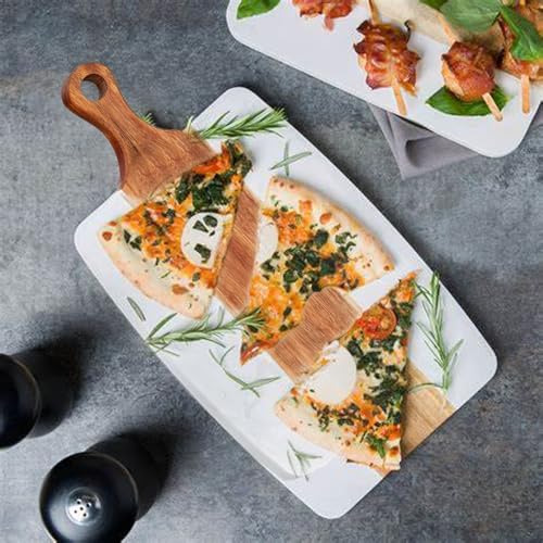 TIYOORTA Marble and Acacia Wood Cheese Cutting Board with 4Pcs Cheese Knife Set,Luxury Charcuterie Serving Board w Utensils| Handmade Easy Grip Handle Appetizer Platter Display Tray (13.78 IN*7.08 IN*0.8 IN) - Image 5