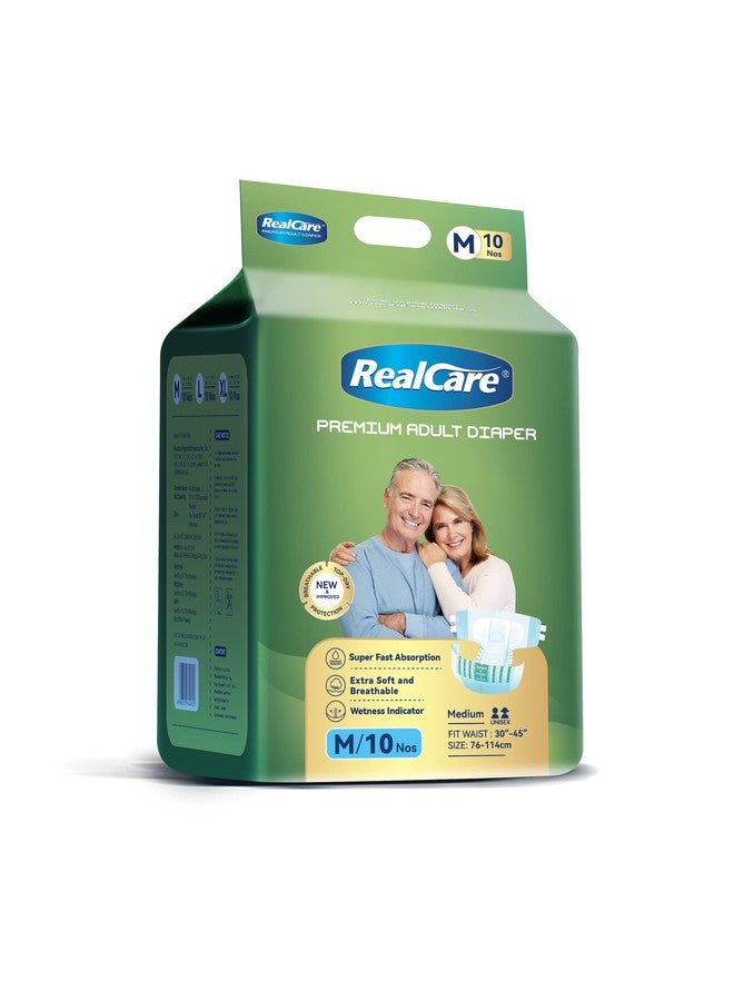 Realcare Overnight Adult Diaper (Tape Style) highly comfort design with Odour Free, Leak Proof, and breathable back sheet. Size - Medium (76-114 cms, 30-45 Inch) Pack of 1 (10 counts)