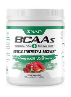 SNAP SUPPLEMENTS BCAAs Muscle Strength and Recovery Complete Zero sugar and Naturally sweetened,supports quick recovery, promotes strength, replenishes and hydrates, 30 Servings Dietary Supplement,Pomegranate Watermelon,,Net Wt 9.1oz,258g  - Image 1