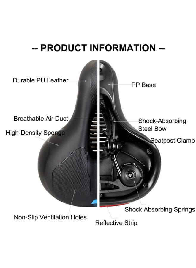 Chabeia Bike Seat Cushion Waterproof Comfort Soft Bicycle Seats Wide Memory Foam Padded E-Bike Saddle for Men Women Universal Mountain Road Bicycle Seat Cover-Red - Image 4