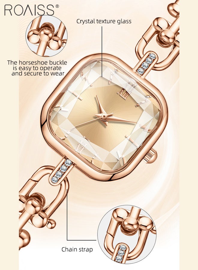 roaiss Women's Luxury Quartz Watch, Analog Display Square Dial with Rhinestone Decoration, Fashion Elegant Bracelet Waterproof Wristwatch  as Gift for Women - Image 5