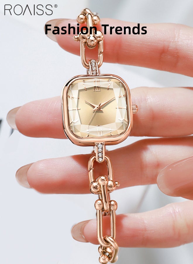roaiss Women's Luxury Quartz Watch, Analog Display Square Dial with Rhinestone Decoration, Fashion Elegant Bracelet Waterproof Wristwatch  as Gift for Women - Image 4