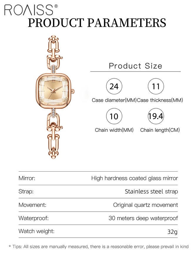 roaiss Women's Luxury Quartz Watch, Analog Display Square Dial with Rhinestone Decoration, Fashion Elegant Bracelet Waterproof Wristwatch  as Gift for Women - Image 3