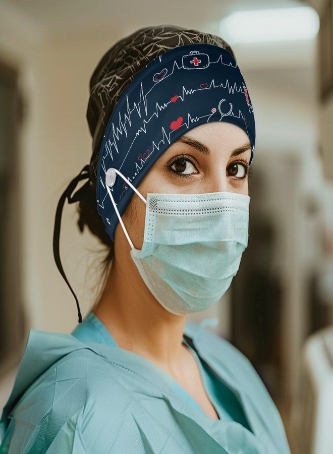 Babrukda Nursing Headbands with Buttons for Nurse Doctor Women Men Bandana Headwrap Elegant Style Face Covering Holder Ear Protection Wide Stretch Hair Wraps Elastic Sweatband Turban - Image 2