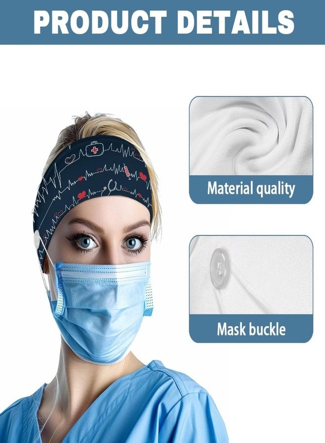 Babrukda Nursing Headbands with Buttons for Nurse Doctor Women Men Bandana Headwrap Elegant Style Face Covering Holder Ear Protection Wide Stretch Hair Wraps Elastic Sweatband Turban - Image 5