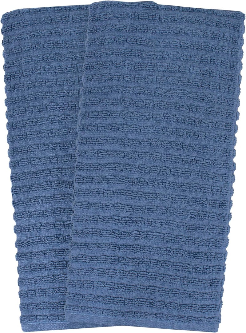 Ritz Royale Collection 100% Combed Terry Cotton, Highly Absorbent, Kitchen Dish Cloth Set, 13-3/4" x 12", 4-Pack, Solid & Checked, Federal Blue - Image 3