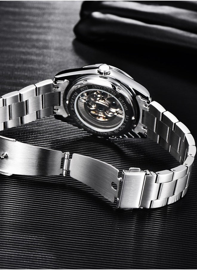 BENYAR - Men's casual automatic watch stainless steel strap men's luminous watch 50 meters waterproof BY-5177 silver white - Image 1