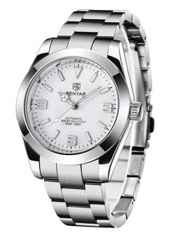 Men's casual automatic watch stainless steel strap men's luminous watch 50 meters waterproof BY-5177 silver white