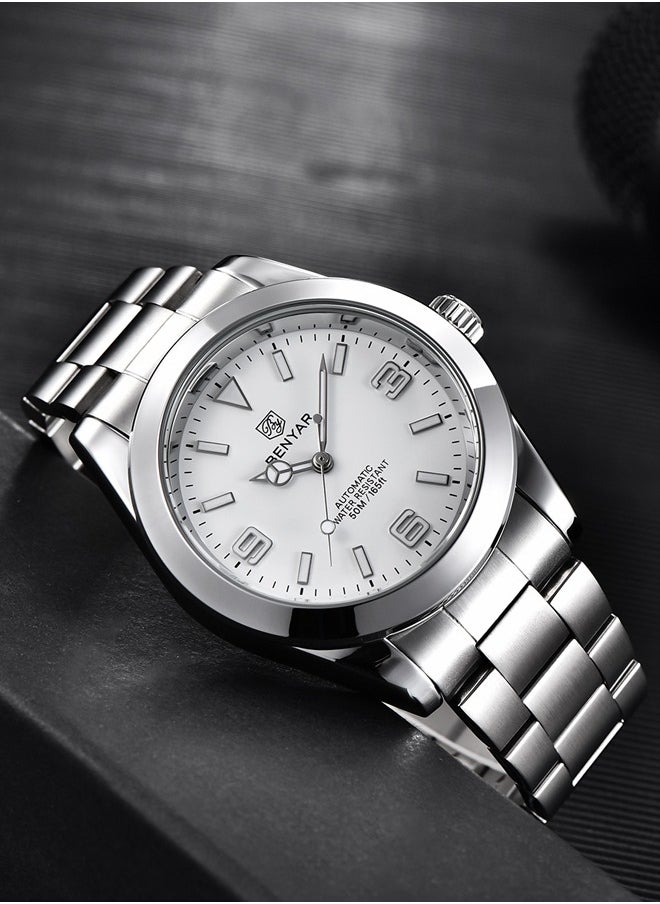 BENYAR - Men's casual automatic watch stainless steel strap men's luminous watch 50 meters waterproof BY-5177 silver white - Image 1