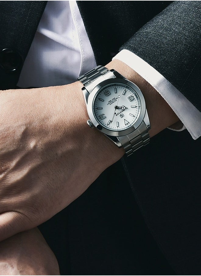 BENYAR - Men's casual automatic watch stainless steel strap men's luminous watch 50 meters waterproof BY-5177 silver white - Image 1