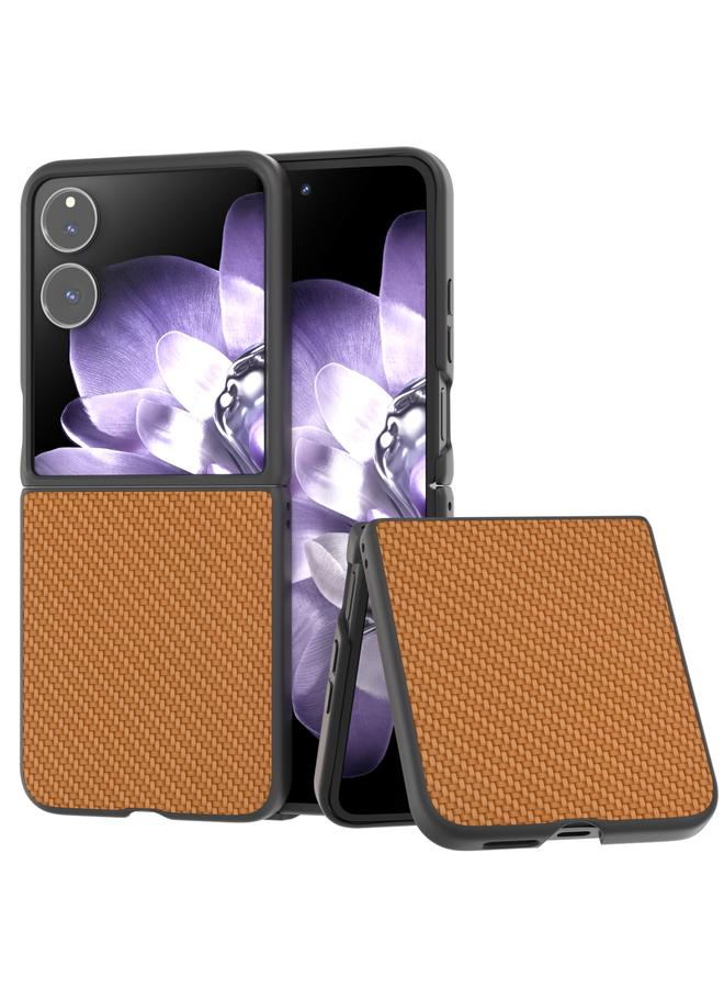 erorex For Xiaomi Mix Flip Black Frame Carbon Fiber Texture PU Phone Case(Brown)
