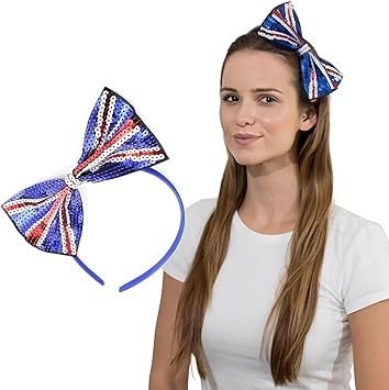 Basic Sense Basic Sense Union Jack Headband Union Jack UK flag Sequin Bow Alice Hair Band for Women Girls - Image 1