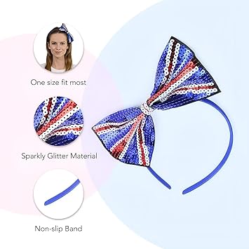 Basic Sense Basic Sense Union Jack Headband Union Jack UK flag Sequin Bow Alice Hair Band for Women Girls - Image 2