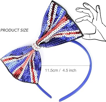 Basic Sense Basic Sense Union Jack Headband Union Jack UK flag Sequin Bow Alice Hair Band for Women Girls - Image 3