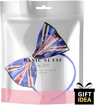 Basic Sense Basic Sense Union Jack Headband Union Jack UK flag Sequin Bow Alice Hair Band for Women Girls - Image 5